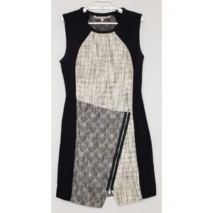 Rachel Roy Dress Size 4 Sleeveless Black Ivory Round Neck Knee Length Sheath Zip